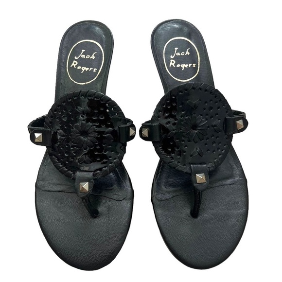 Jack Rogers Women’s Black Wedge Sandals with studs Size 6 - Picture 1 of 8